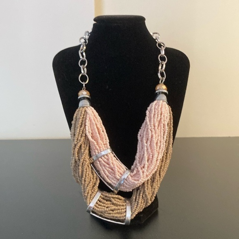 Macy's Pink and Tan Beaded Necklace